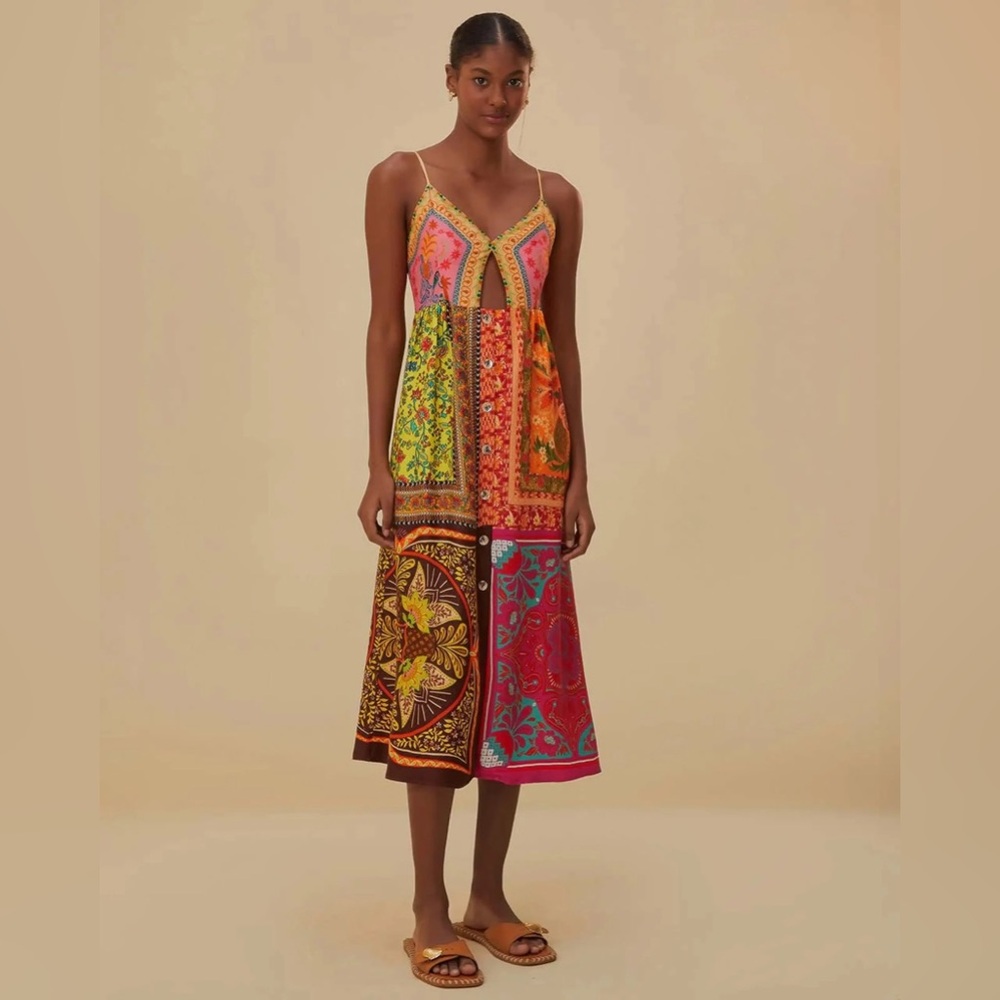 FARM Rio Mixed Scarves-print midi dress